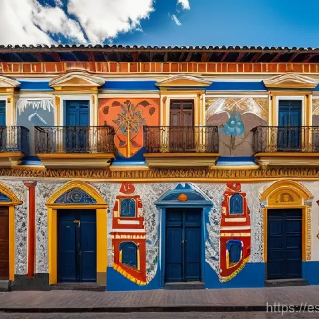 에콰도르 스트리트 아트 명소 - **"Quito's Historic Center Meets Andean Muralism"**
    "A vibrant street scene in Quito's historic ...