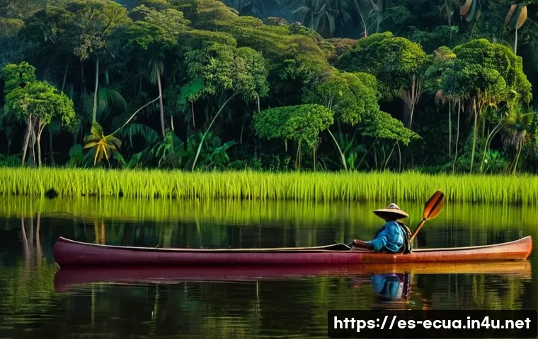 에콰도르 아마존 원주민 체험 - **Prompt 1: Amazonian River Sunrise Journey**
A wide-angle, breathtaking shot of the Ecuadorian ...