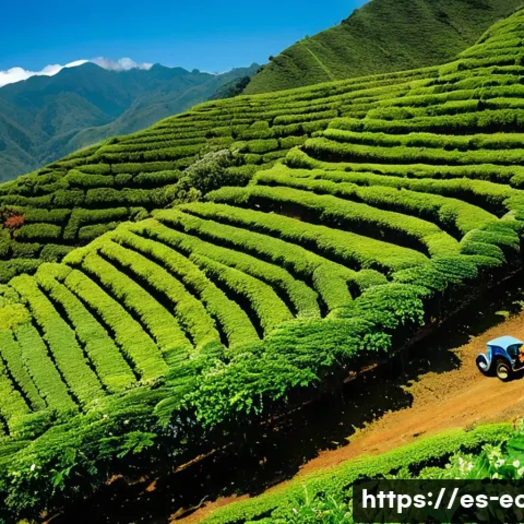 에콰도르 커피 맛집 - A vibrant Ecuadorian highland coffee farm scene in the Sierra region, showcasing lush green coffee p...