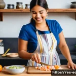 에콰도르에서 인기 있는 유튜버 및 인플루언서 - A vibrant Ecuadorian influencer kitchen scene showcasing a young adult woman wearing stylish casual ...