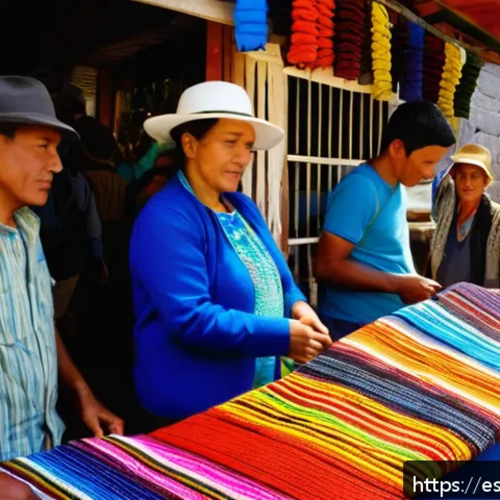 에콰도르 여행 중 사기 피하는 법 - A bustling Ecuadorian street market scene during daytime, featuring a diverse group of tourists brow...