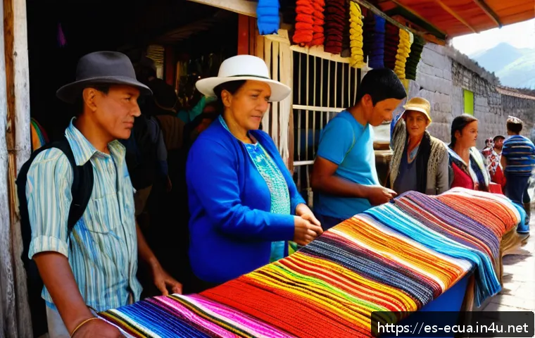 에콰도르 여행 중 사기 피하는 법 - A bustling Ecuadorian street market scene during daytime, featuring a diverse group of tourists brow...